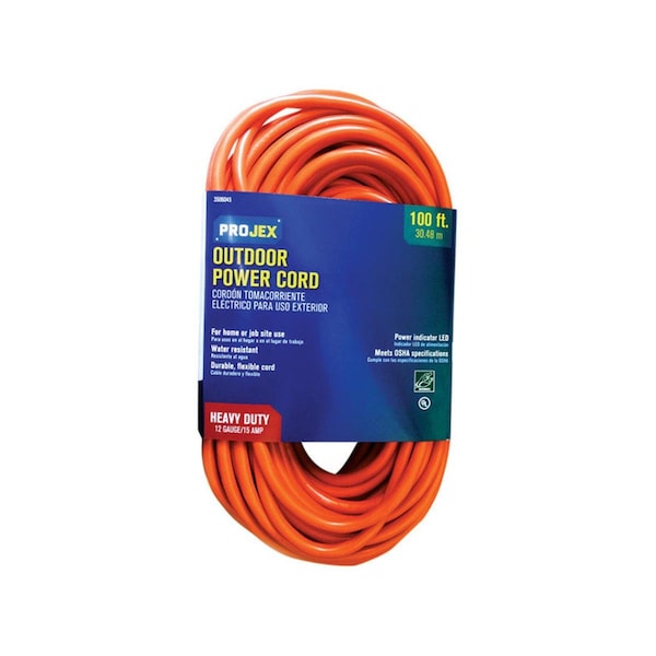 Projex SJTW Extension Cord, 12 AWG, Indoor/Outdoor, 12/3, 1 Outlets, Orange, PVC, 100 ft 3506045 - main